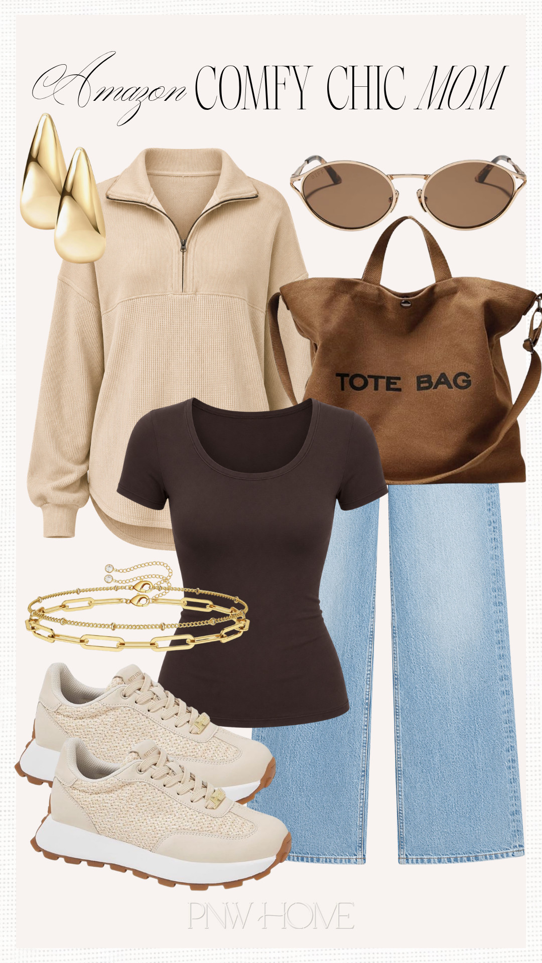 Comfy & chic style finds for the mom from Amazon!

mom fashion, mom style, mom looks, mom outfit, light wash jeans, wide leg jeans, wide leg denim, half-zip pullover, tan pullover, neutral sweater, neutral fashion, neutral style, neutral looks, fall outfit, fall style, fall looks, fall outfit, brown tee, fitted tee, fitted t-shirt, tan sneakers, neutral sneakers, fashion sneakers, trainers, sunglasses, gold earrings, gold bracelet 

 #LTKgrwm #LTKootd #LTKmomlife