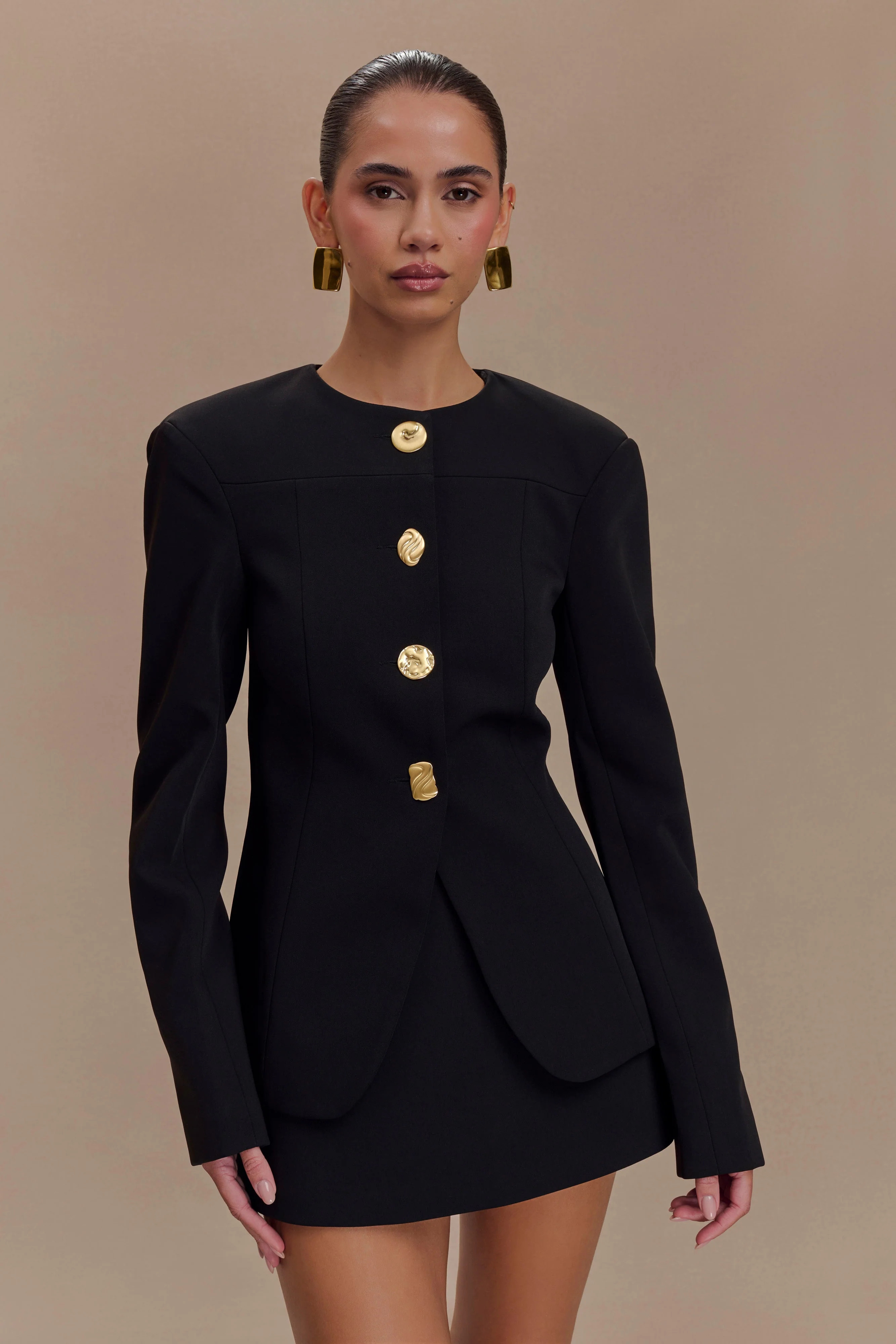 Mixed Button Blazer - Black | MESHKI US