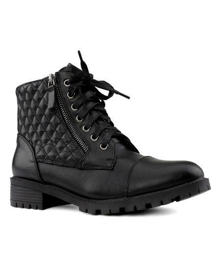Room of Fashion Black Quilted Sydney Combat Boot - Women | Zulily