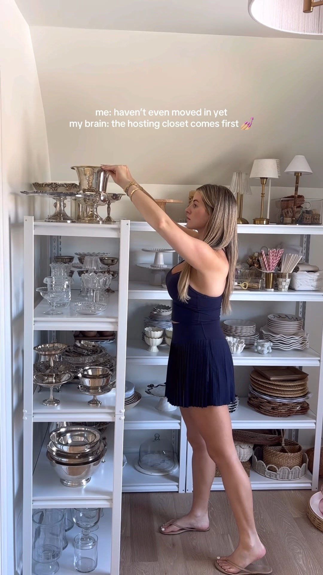 set up my dream hosting closet with me! 🩷👏🏼 obsessed with these shelves and going to order more for the other side! sturdy & heavy duty while still keeping the aesthetic!

#LTKHome