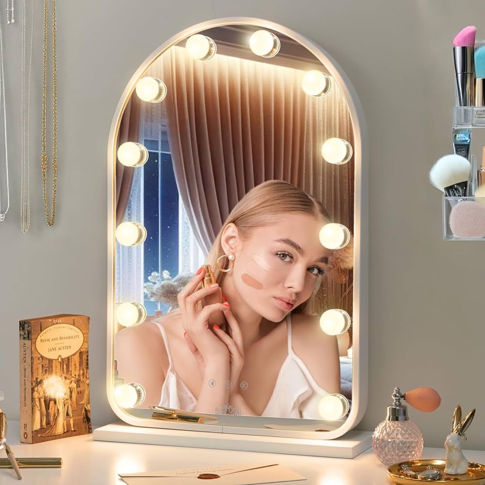 LUXFURNI Vanity Mirror with Lights Makeup Mirror for Bedroom, Large Hollywood Lighted up Mirror w... | Amazon (US)