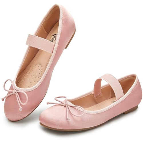 Trary Pink Flats for Women, Round Toe Ballet Flats Mary Jane Shoes Women with Elastic Strap and Bowknot Comfortable Dress Shoes for Girls Daily Work Casual Wear, Size 9 | Amazon (US)