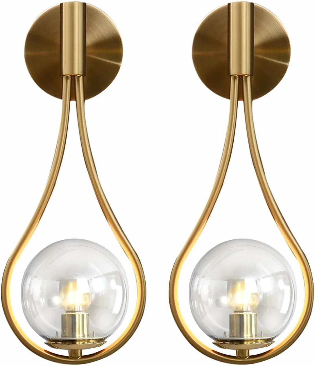 BOKT Gold Globe Glass Wall Sconce 2 Pack Mid-Century Modern Vanity Lights Industrial Clear Glass ... | Amazon (US)