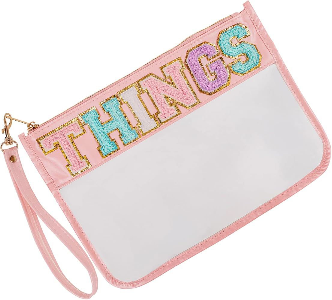 Iqimott Monogram Letter Clear Bag Purse, Chenille Glitter Letter Makeup Cosmetic Bag Patch Zipper... | Amazon (US)