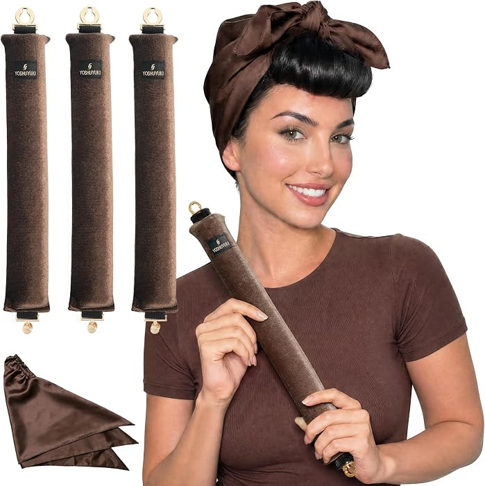 YOSHUYUKI Grande Heatless Curls Overnight Rods No Heat Hair Curlers to Sleep Jumbo Foam Large Hair Rollers for Long Hair Heatless Curling Rod Set Styling Tools with Satin Scarf Brown | Amazon (US)