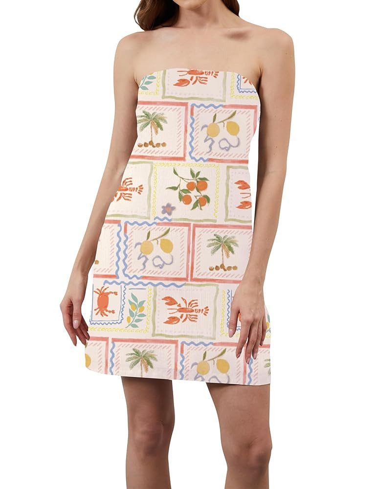 Women Strapless Tube Mini Dress Summer Casual Boho Floral Print Sleeveless Backless Going Out Bea... | Amazon (US)