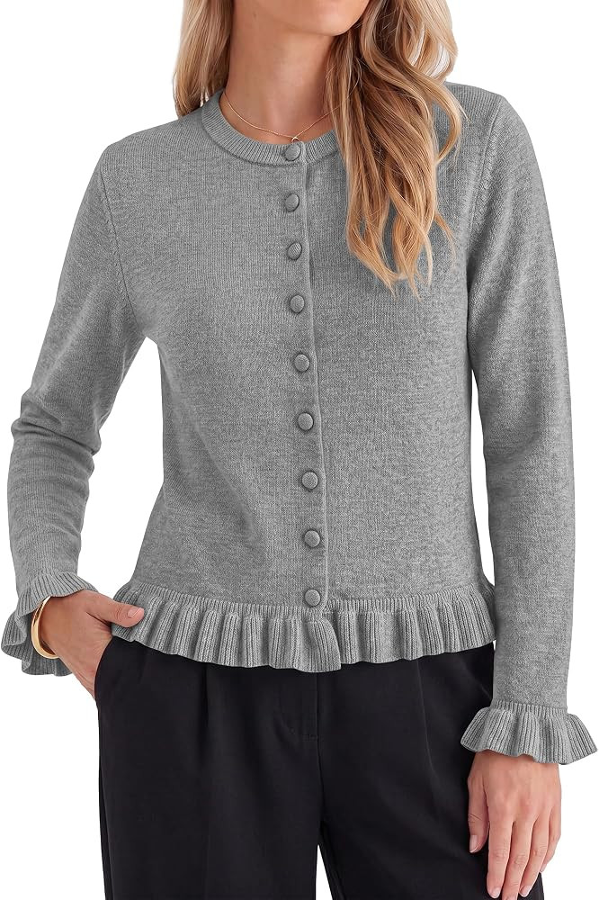 KIRUNDO Womens Cute Ruffle Cardigan Sweaters Trendy Button Down Sweater | Amazon (US)