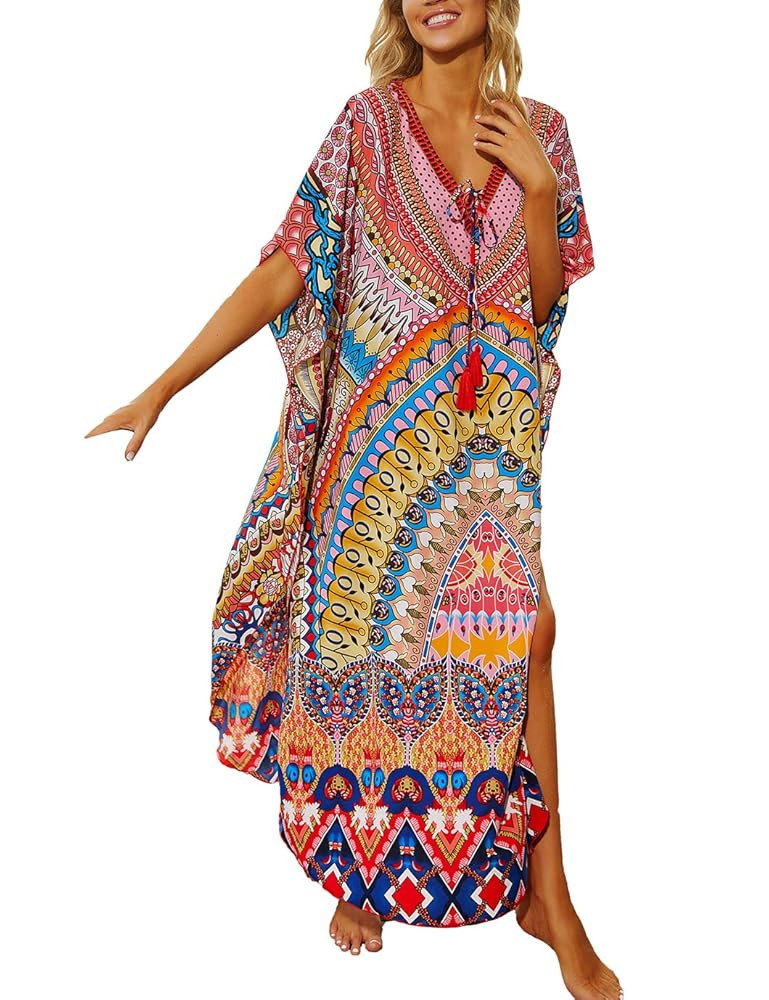 Eddoyee Loose Beach Kaftan Dresses for Women Caftan Swimsuit Cover Up | Amazon (US)