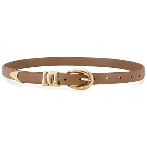 XZQTIVE Women's Skinny Black Leather Belts for Jeans Dress Pants Thin Waist Belts with Gold Buckle and Metal Loops | Amazon (US)