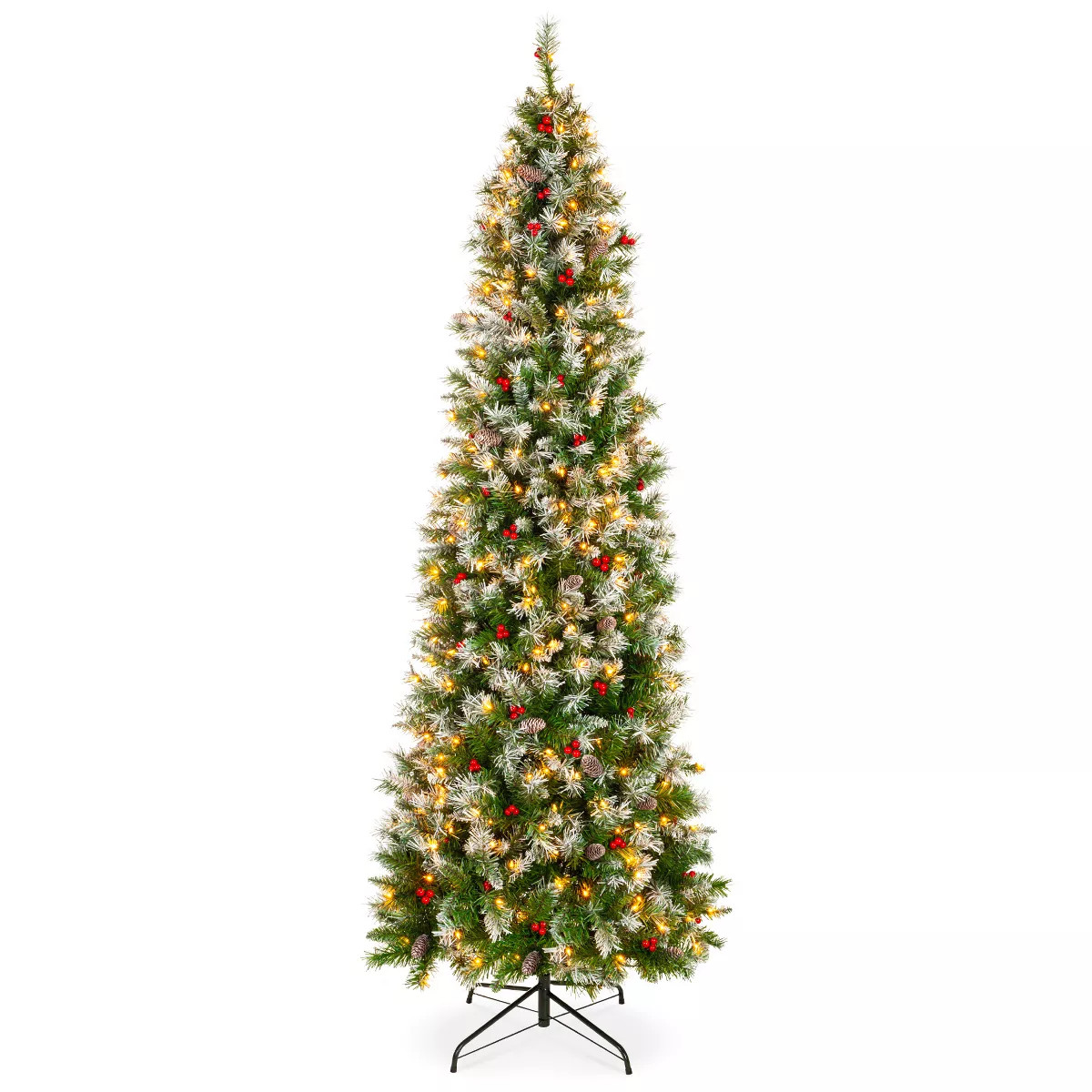 Best Choice Products Pre-Lit Pencil Christmas Tree, Pre-Decorated, Frosted w/ Flocked Tips, Light... | Target