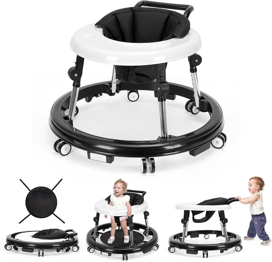 Baby Walker Foldable with 9 Adjustable Heights, Baby Walker with Wheels Portable, Infant Toddler ... | Amazon (US)