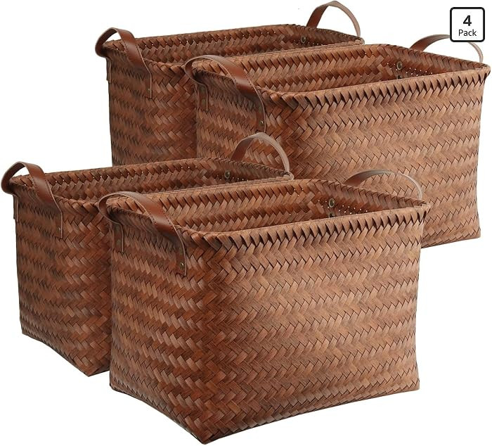 BROWNLILY Handwoven Clothes Basket Laundry Hampers Large Wicker Storage Baskets for Shelves Blank... | Amazon (US)