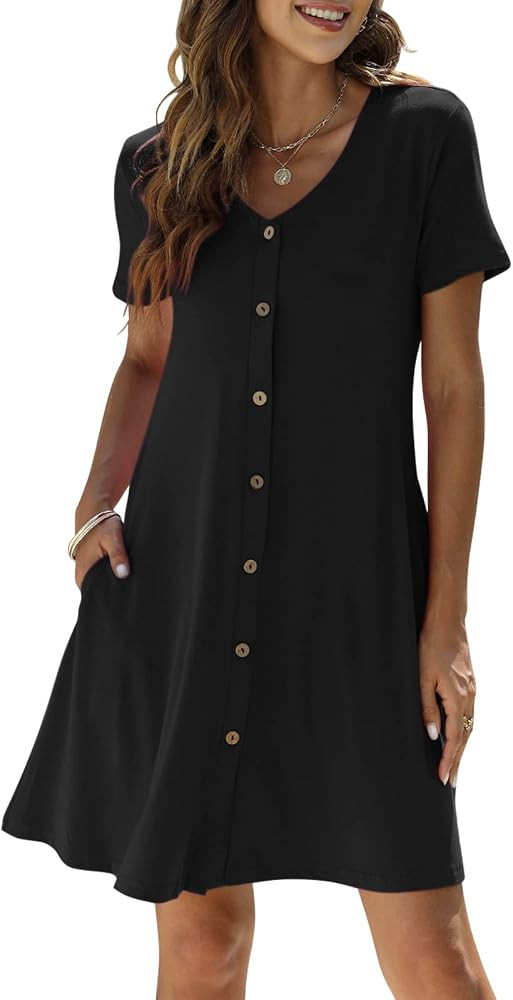 Women's Summer Casual T Shirt Dresses Button Down Swing Dress with Pockets MY035 | Amazon (US)