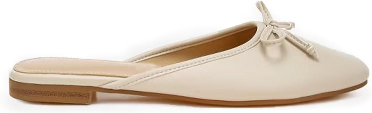 QIV Mule for Women Satin Square Toe Bow Flats Closed Toe Slip on Backless Loafers | Amazon (US)