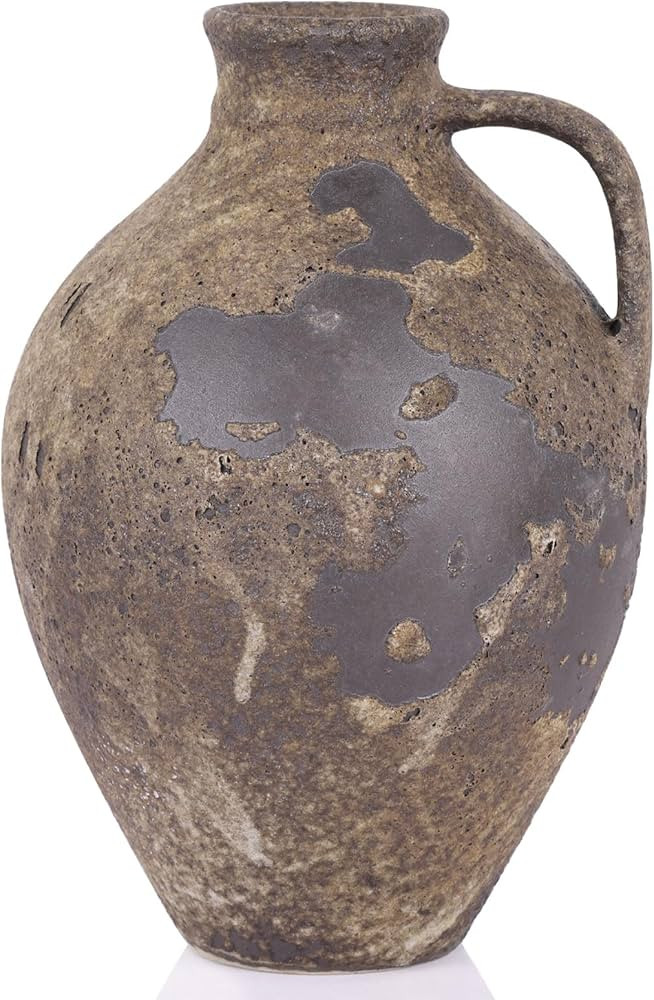 Rustic Ceramic Stone Vase with Handle, Large Vintage Pottery and Terracotta Vase for Home Decor, ... | Amazon (US)