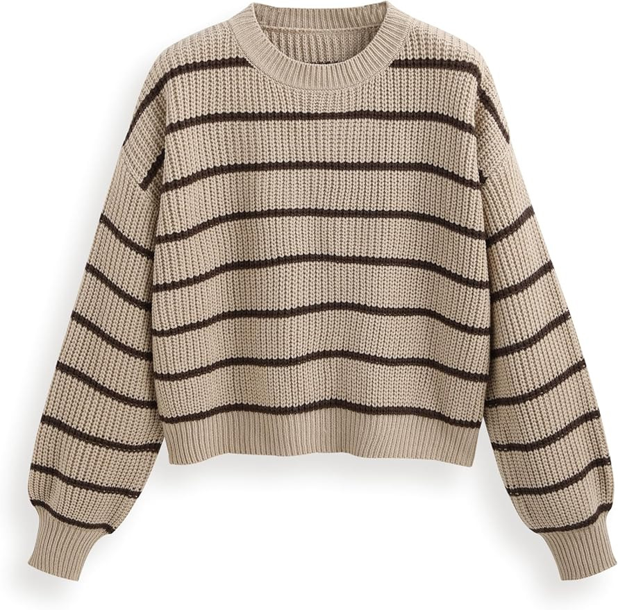 CIDER Striped Knit Round Neckline Long Sleeve Top | Amazon (US)