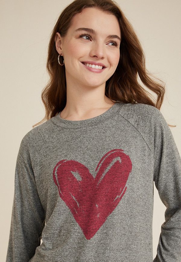 Cozy Heart Crew Neck Sweatshirt | Maurices