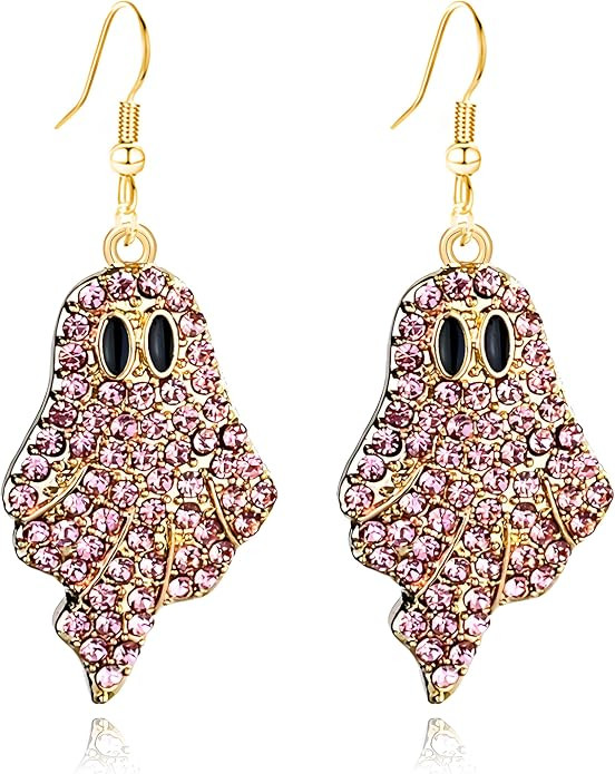 Ghost Earrings for Women Sparkly Rhinestone Crystal Halloween Pumpkin Spider Skull Bat Earrings H... | Amazon (US)
