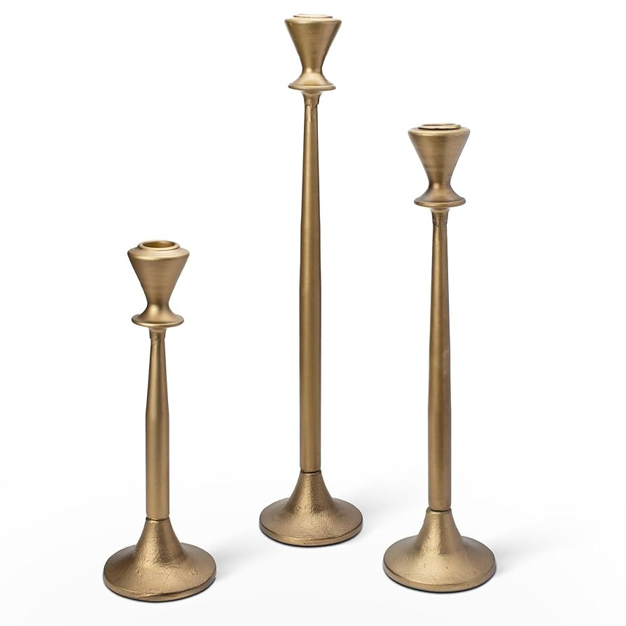 Iron Taper Candle Holders Set of 3, 17'' 13'' 10'' Antique Brass Candlestick Holders for Dining T... | Amazon (US)