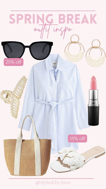 Spring break outfit inspo!

Button down dress, claw clip, sunglasses, rattan earrings, pink lipstick, tote bag, white sandals 

#LTKSeasonal #LTKstyletip #LTKfindsunder100