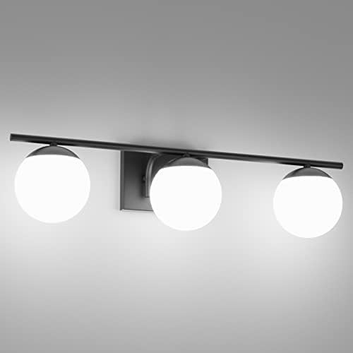 Ralbay Matte Black Bathroom Lights 3-Light Mid Century Modern Bathroom Vanity Lights Milky Glass ... | Amazon (US)