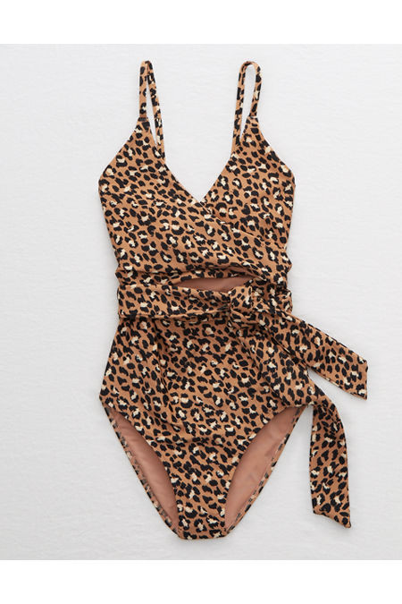 Aerie Leopard Wrap One Piece Swimsuit | American Eagle Outfitters (US & CA)