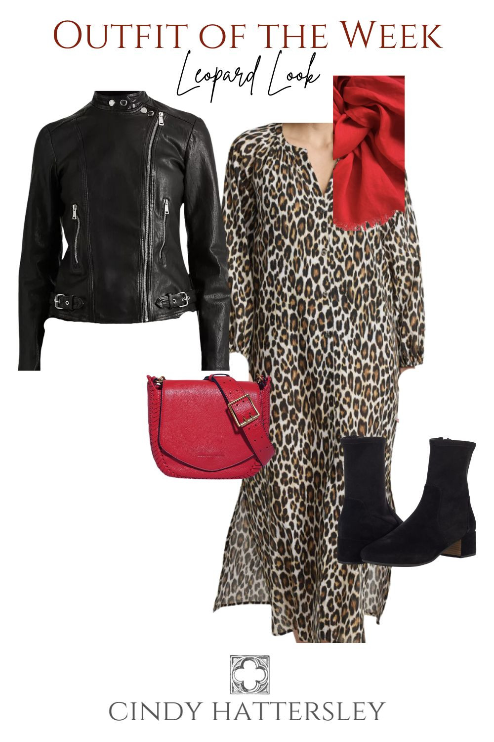 Outfit of the Week featuring a leather moto jacket, leopard midi dress, boots and crossbody bag

#leopard #mididress #motojacket 

 #LTKSeasonal #LTKOver40 #LTKStyleTip