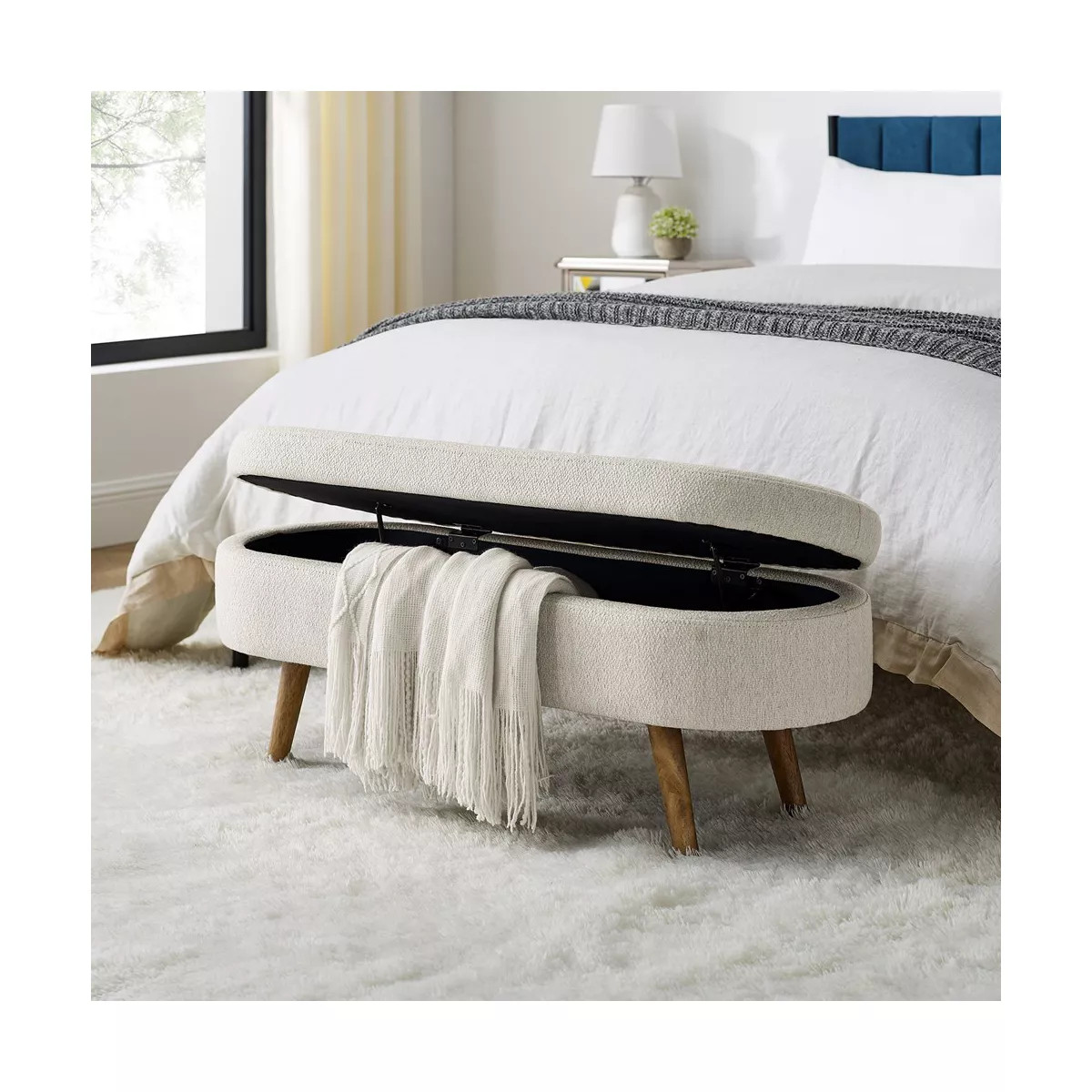 Ottoman Oval Storage Bench,Rubber Wood Legs(43.5"x16"x16") | Target