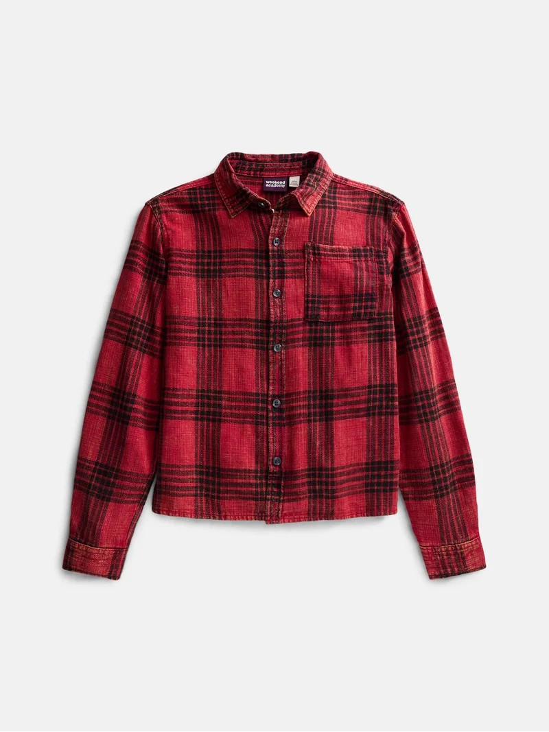 Weekend Academy Boys Garment Washed Flannel Shirt, Sizes XS-XXL | Walmart (US)