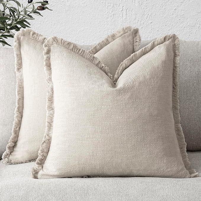 Foindtower Set of 2 Decorative Linen Fringe Throw Pillow Covers Cozy Farmhouse Boho Cushion Cover... | Amazon (US)