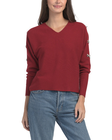 V-neck Bow Detail Pull Over Sweater | TJ Maxx