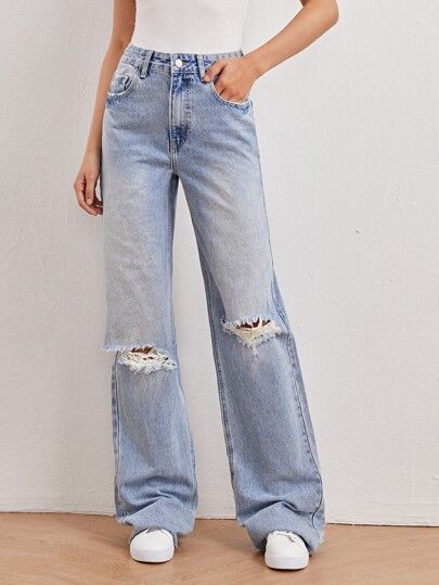 High Waist Ripped Wide Leg Jeans | SHEIN