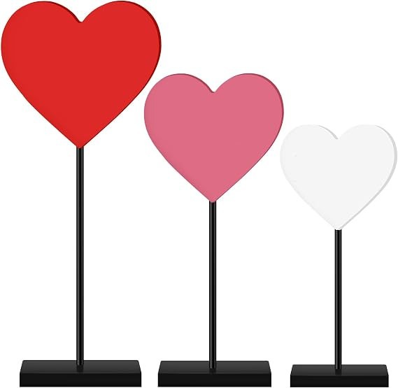 Spiareal 3 Pcs Valentine‘s Day Heart Wooden Sign on Stand Heart Shape Tall Standing Table Signs... | Amazon (US)