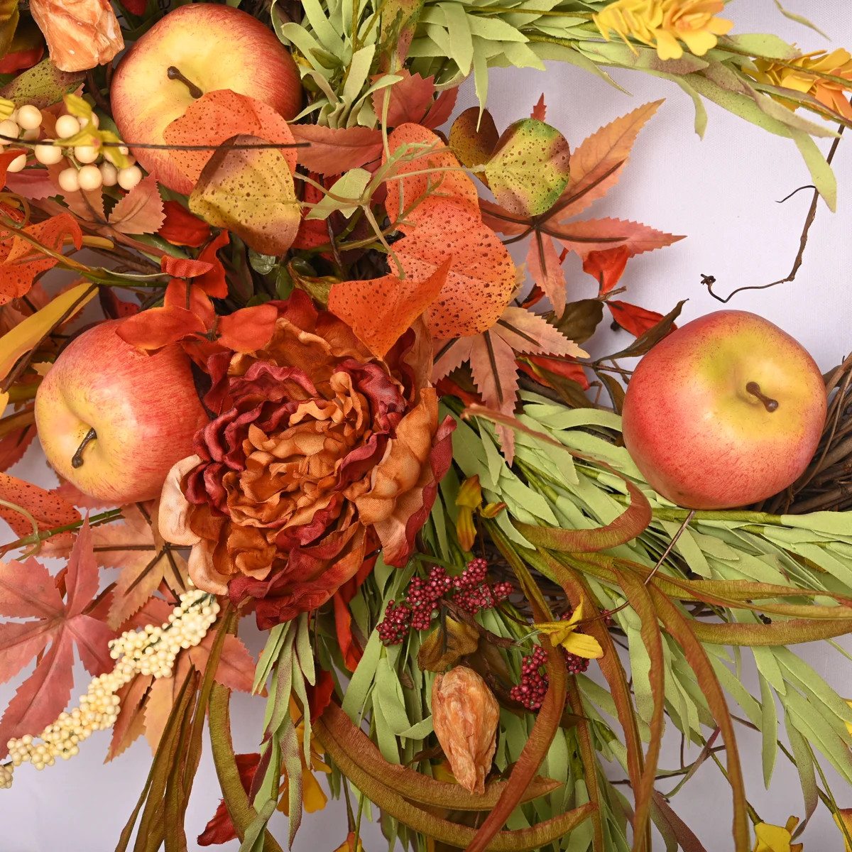26" Fall Autumn Artificial Apple Fruits Peony Wreath for Front Door | Wayfair North America