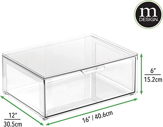 mDesign Plastic Stackable Kitchen Storage Organizer Bin Containers with Front Pull Drawer for Cab... | Amazon (US)