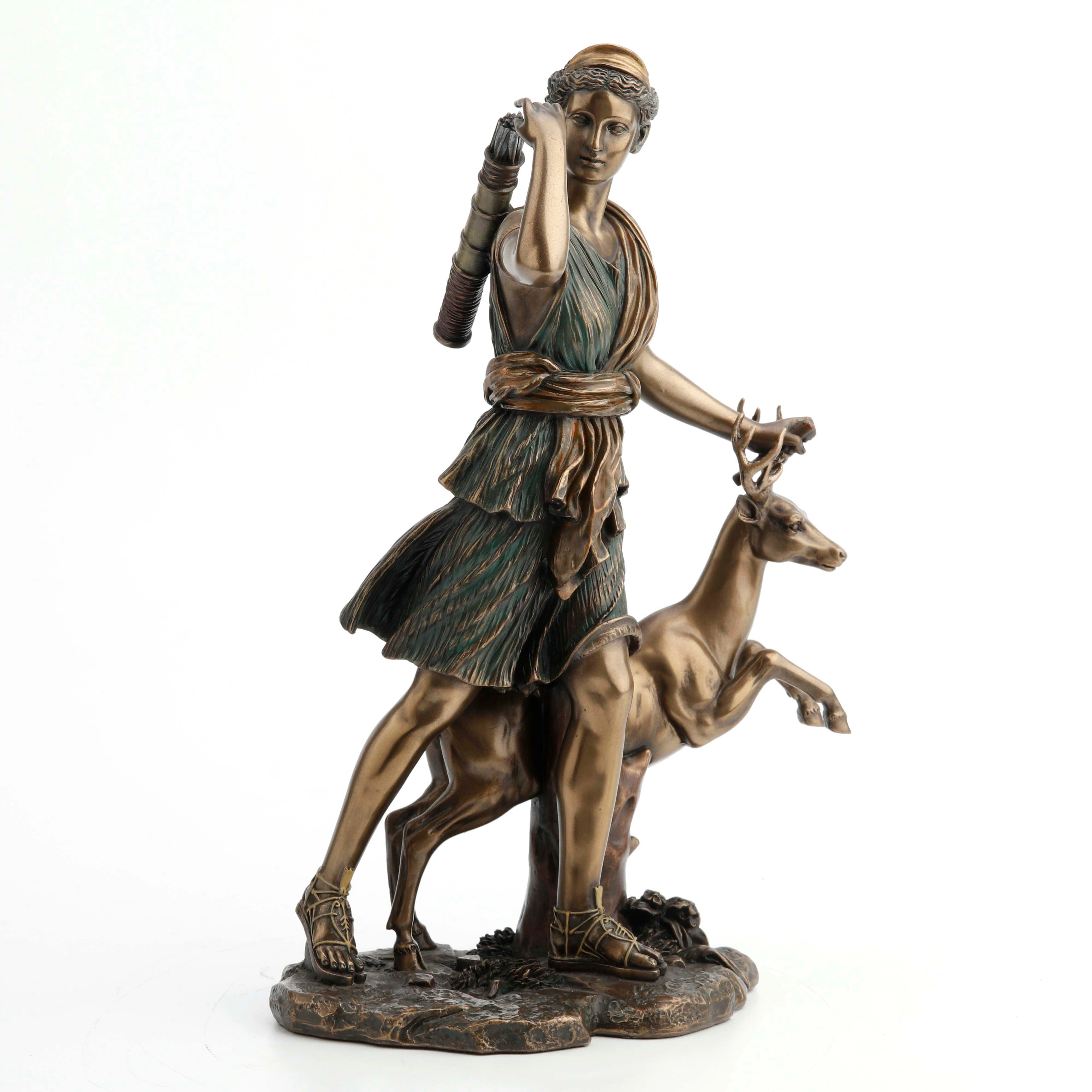 Veronese Design 11.42" H GREEK GODDESS DIANA WITH DEER Cold Cast Bronze | Bed Bath & Beyond