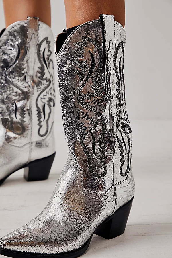 Dagget Western Boots by Jeffrey Campbell at Free People, Silver Crackle Metallic, US 8 | Free People (Global - UK&FR Excluded)