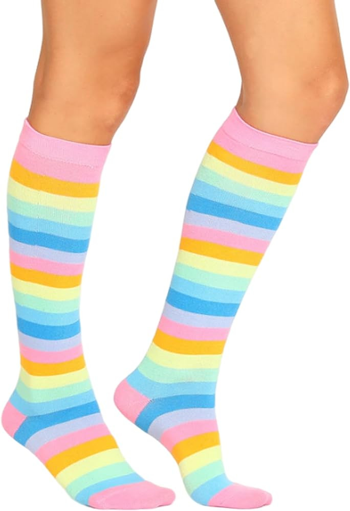 Striped Knee High Socks for Women Outdoor Sport Athletic Stripe Casual Tube Socks | Amazon (US)
