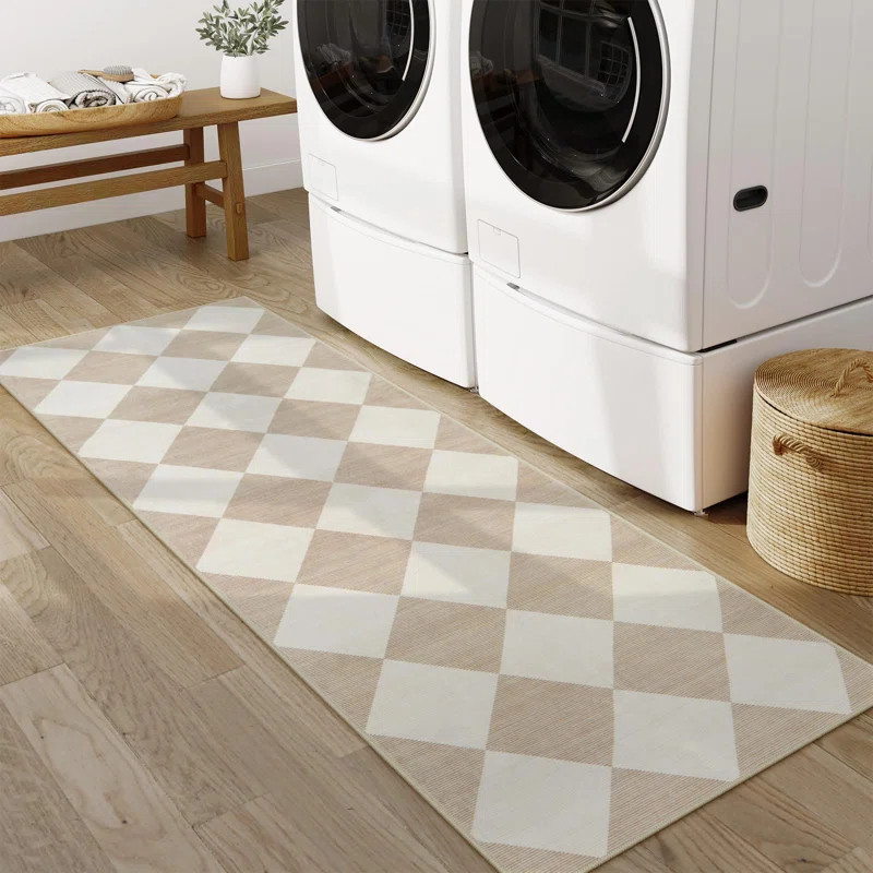 Beige Ultra Thin Washable Kitchen Runner Rug Non Slip Washable Area Rugs For Bedroom | Wayfair North America