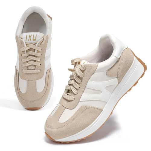 Wide Toe Box Shoes Women Wide Fashion Sneakers Comfortable Casual Walking Shoes Non-Slip Memory Foam Tennis Shoes Genuine Suede Sneakers Apricot | Amazon (US)
