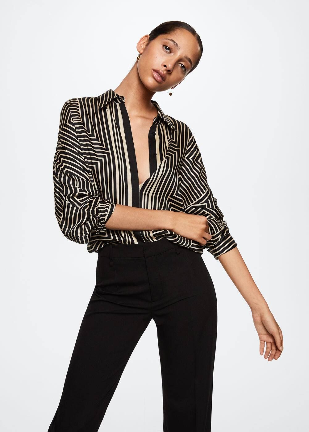 Satin striped shirt -  Women | Mango USA | MANGO (US)
