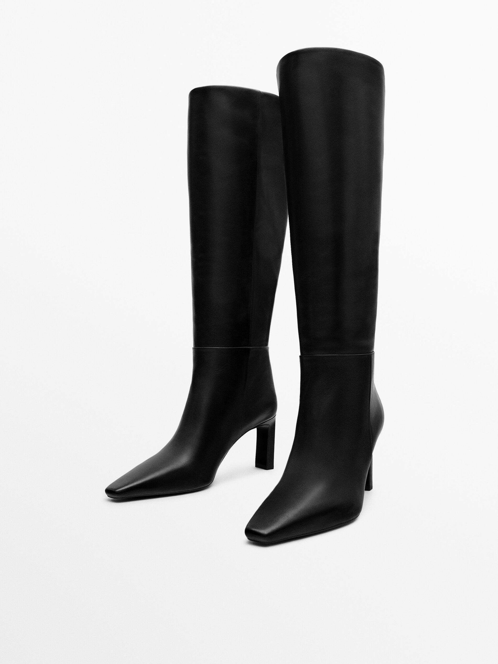 Leather boots with square heel | Massimo Dutti US