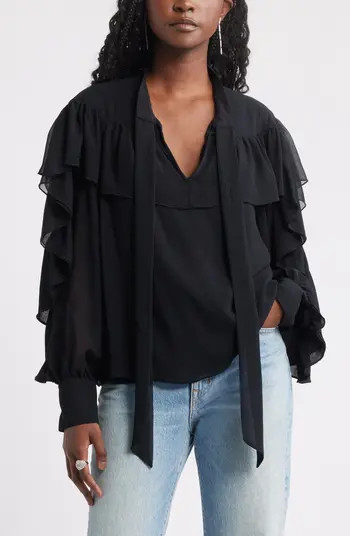 Tie Neck Ruffle Chiffon Top | Nordstrom