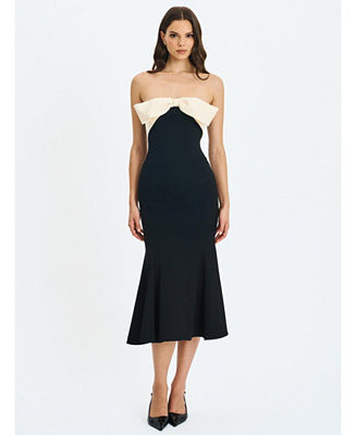 Women's Saige Black Mermaid Maxi Dress with Ivory Bow Bustline | Macy's