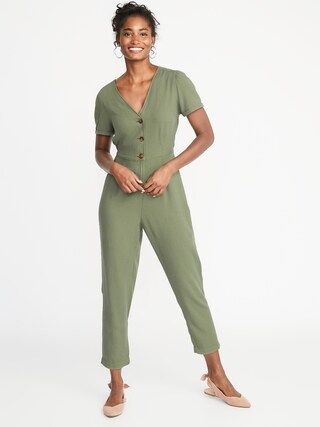 V-Neck Button-Front Jumpsuit for Women | Old Navy US