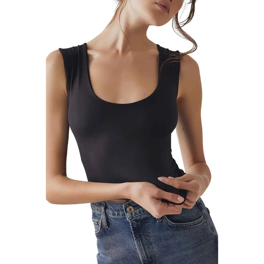 Free People Clean Lines Seamless Muscle Fit Camisole in Black at Nordstrom, Size Large/x-Large | Nordstrom
