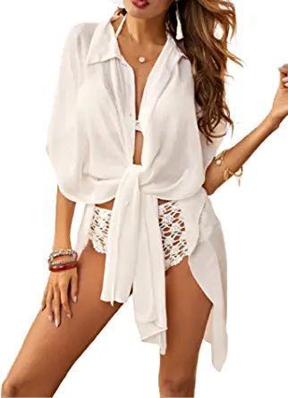 SOLY HUX Women's Short Sleeve Button Down Swimsuit Kimono Beach Cover up | Amazon (US)