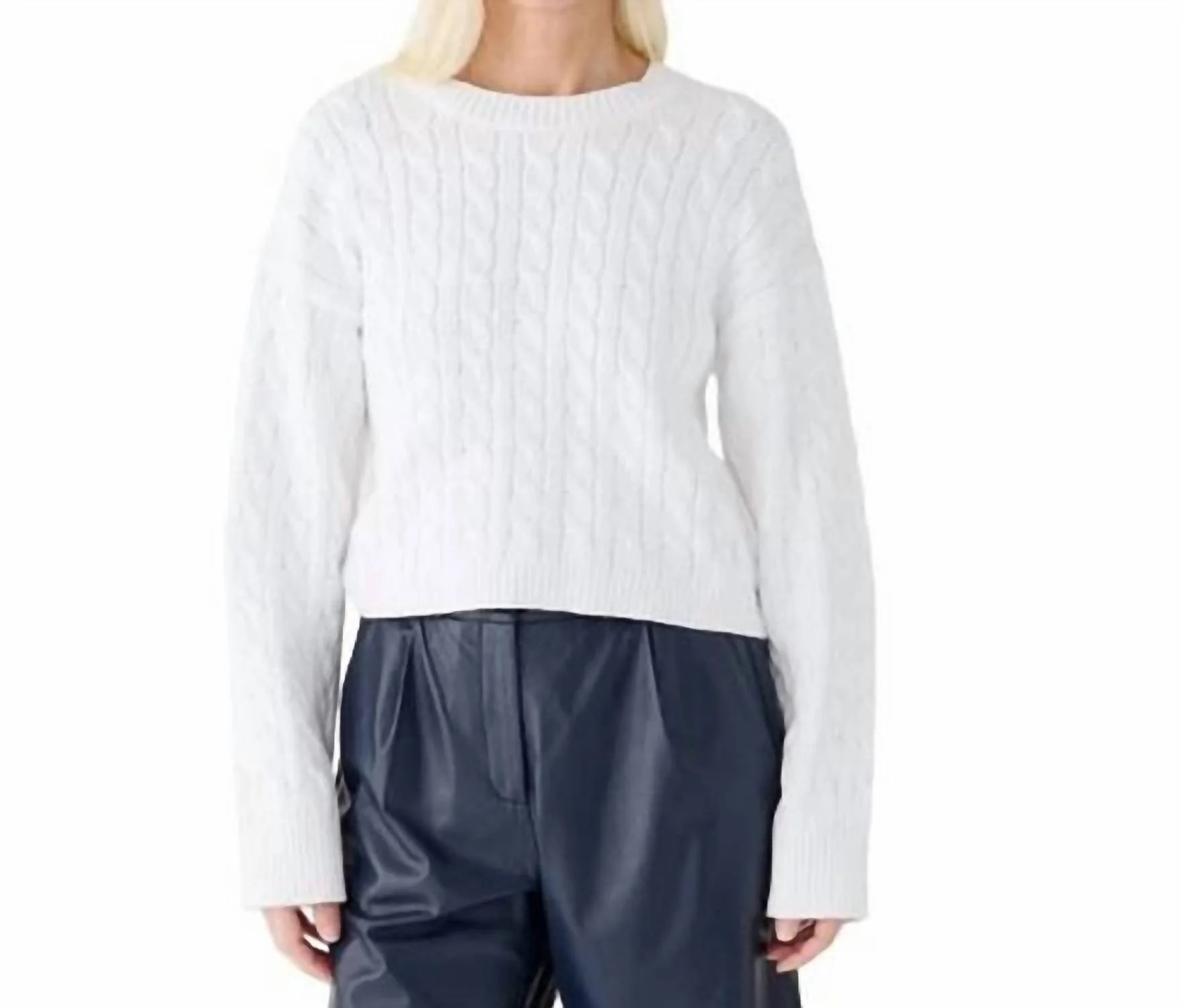 Cable-Knit Cropped Sweater In White | Shop Simon