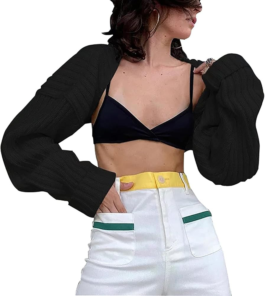 Sdencin Women Open Front Knit Crop Cardigan Long Sleeve Drop Shoulder Shrug Ribbed Knit Cropped S... | Amazon (US)