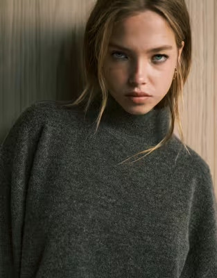 ASOS DESIGN longline jumper with funnel neck in mushroom | ASOS (Global)